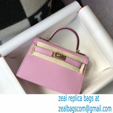 Hermes Mini Kelly II Handbag epsom leather with Gold Hardware half handmade mauve - Click Image to Close