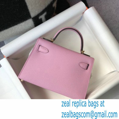 Hermes Mini Kelly II Handbag epsom leather with Gold Hardware half handmade mauve