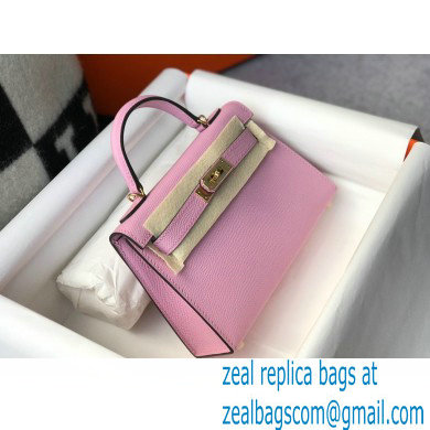 Hermes Mini Kelly II Handbag epsom leather with Gold Hardware half handmade mauve