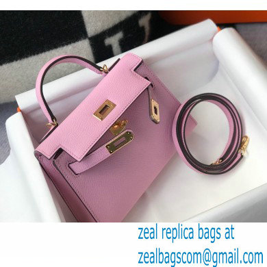 Hermes Mini Kelly II Handbag epsom leather with Gold Hardware half handmade mauve - Click Image to Close