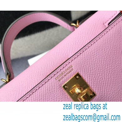Hermes Mini Kelly II Handbag epsom leather with Gold Hardware half handmade mauve - Click Image to Close