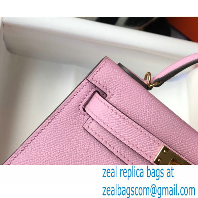 Hermes Mini Kelly II Handbag epsom leather with Gold Hardware half handmade mauve - Click Image to Close