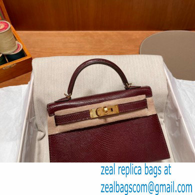 Hermes Mini Kelly II Handbag in lizard leather bordeaux handmade