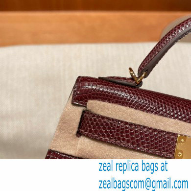 Hermes Mini Kelly II Handbag in lizard leather bordeaux handmade