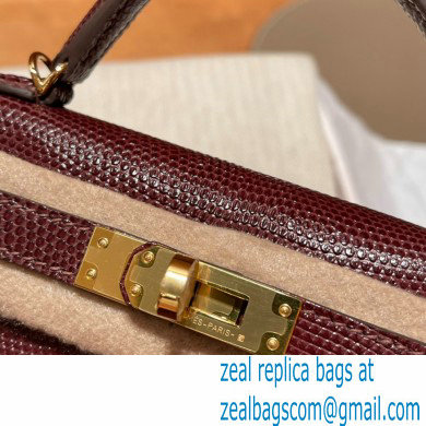 Hermes Mini Kelly II Handbag in lizard leather bordeaux handmade