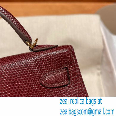 Hermes Mini Kelly II Handbag in lizard leather bordeaux handmade