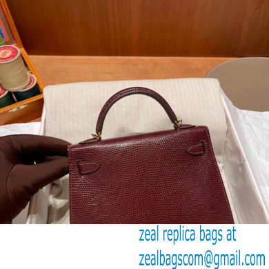 Hermes Mini Kelly II Handbag in lizard leather bordeaux handmade