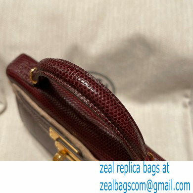 Hermes Mini Kelly II Handbag in lizard leather bordeaux handmade