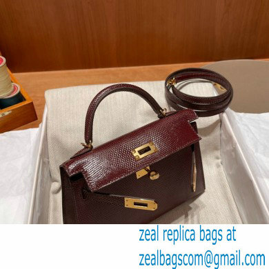 Hermes Mini Kelly II Handbag in lizard leather bordeaux handmade