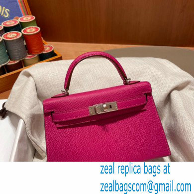 Hermes Mini Kelly II Handbag rose pourpre original epsom leather
