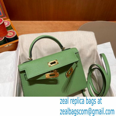 Hermes Mini Kelly II Handbag vert criquet original epsom leather - Click Image to Close