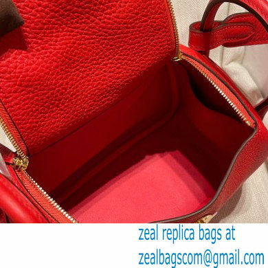 Hermes Mini Lindy 19cm Bag in original togo leather rouge de coeur