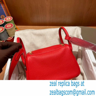 Hermes Mini Lindy 19cm Bag in original togo leather rouge de coeur