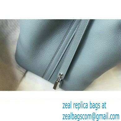 Hermes Picotin Lock 18/22 Bag Linen Blue with Silver Hardware