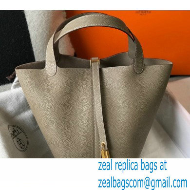 Hermes Picotin Lock 18/22 Bag Tourterelle Grey with Gold Hardware