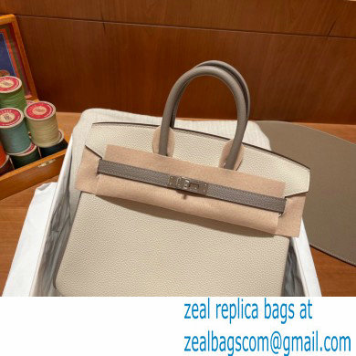 Hermes bicolor Birkin 25cm Bag craie/etoupe in Original Togo Leather