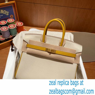 Hermes bicolor Birkin 25cm Bag craie/yellow in Original Togo Leather - Click Image to Close