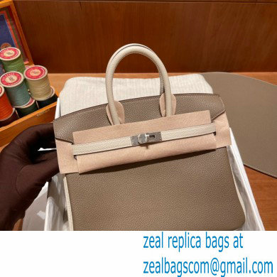 Hermes bicolor Birkin 25cm Bag etoupe/craie in Original Togo Leather - Click Image to Close