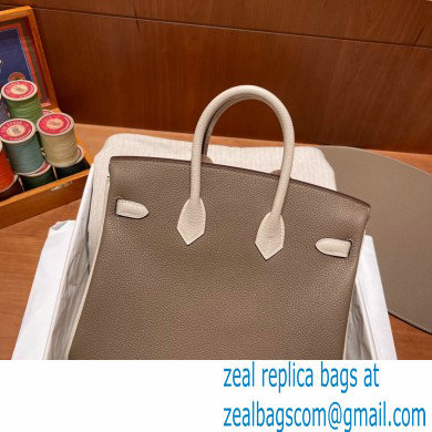 Hermes bicolor Birkin 25cm Bag etoupe/craie in Original Togo Leather