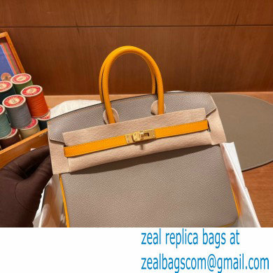 Hermes bicolor Birkin 25cm Bag gris perle/yellow in Original epsom Leather