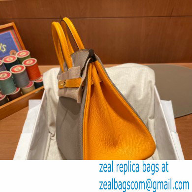 Hermes bicolor Birkin 25cm Bag gris perle/yellow in Original epsom Leather - Click Image to Close