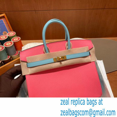 Hermes bicolor Birkin 25cm Bag rose lipstick/blue in Original epsom Leather - Click Image to Close