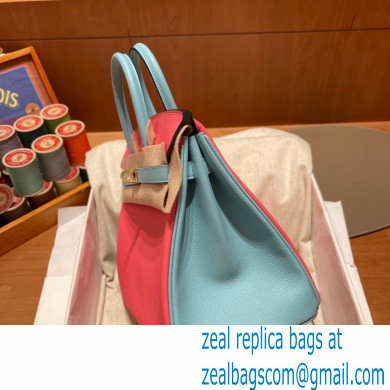 Hermes bicolor Birkin 25cm Bag rose lipstick/blue in Original epsom Leather