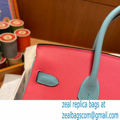 Hermes bicolor Birkin 25cm Bag rose lipstick/blue in Original epsom Leather - Click Image to Close