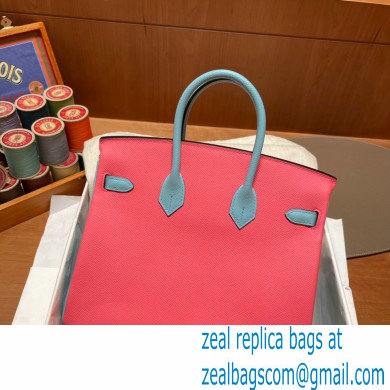 Hermes bicolor Birkin 25cm Bag rose lipstick/blue in Original epsom Leather - Click Image to Close