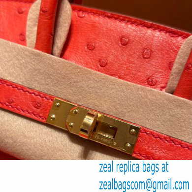 Hermes birkin 25 bag in ostrich leather Rouge Tomate handmade