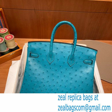 Hermes birkin 25 bag in ostrich leather bleu france handmade