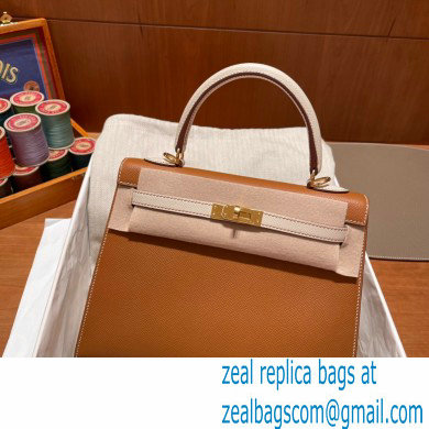 Hermes kelly 25 bag in epsom leather gold/white handmade