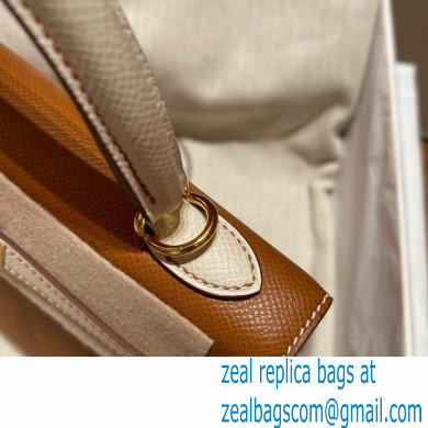 Hermes kelly 25 bag in epsom leather gold/white handmade