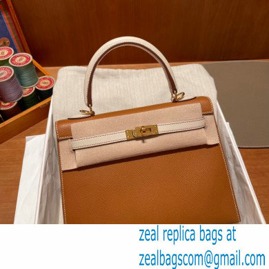 Hermes kelly 25 bag in epsom leather gold/white handmade