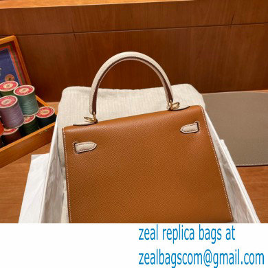 Hermes kelly 25 bag in epsom leather gold/white handmade