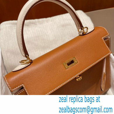 Hermes kelly 25 bag in epsom leather gold/white handmade