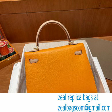 Hermes kelly 25 bag in epsom leather jaune ambre/gray handmade