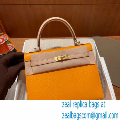 Hermes kelly 25 bag in epsom leather jaune ambre/gray handmade