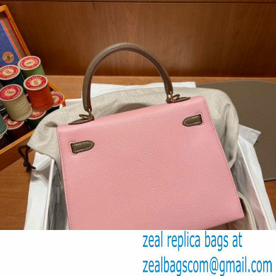 Hermes kelly 25 bag in mysore leather pink/gray handmade