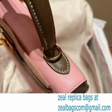 Hermes kelly 25 bag in mysore leather pink/gray handmade