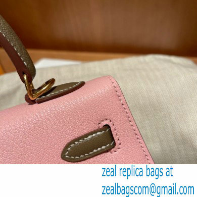 Hermes kelly 25 bag in mysore leather pink/gray handmade