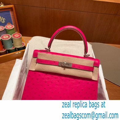 Hermes kelly 25 bag in ostrich leather rose tyrien handmade