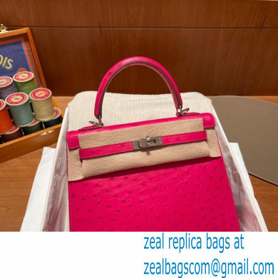 Hermes kelly 25 bag in ostrich leather rose tyrien handmade