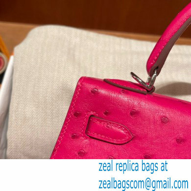 Hermes kelly 25 bag in ostrich leather rose tyrien handmade