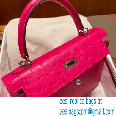 Hermes kelly 25 bag in ostrich leather rose tyrien handmade