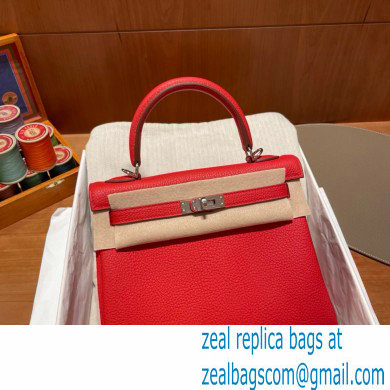 Hermes kelly 25 bag in togo leather rouge de coeur handmade