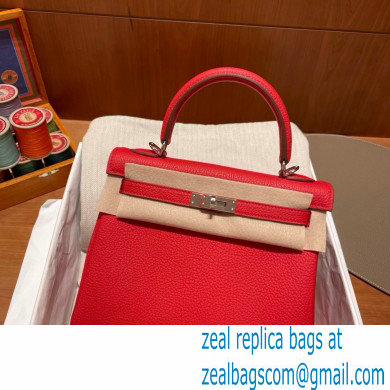 Hermes kelly 25 bag in togo leather rouge de coeur handmade