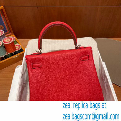 Hermes kelly 25 bag in togo leather rouge de coeur handmade