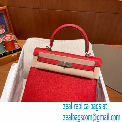 Hermes kelly 25 bag in togo leather rouge de coeur handmade