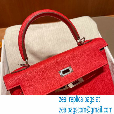 Hermes kelly 25 bag in togo leather rouge de coeur handmade